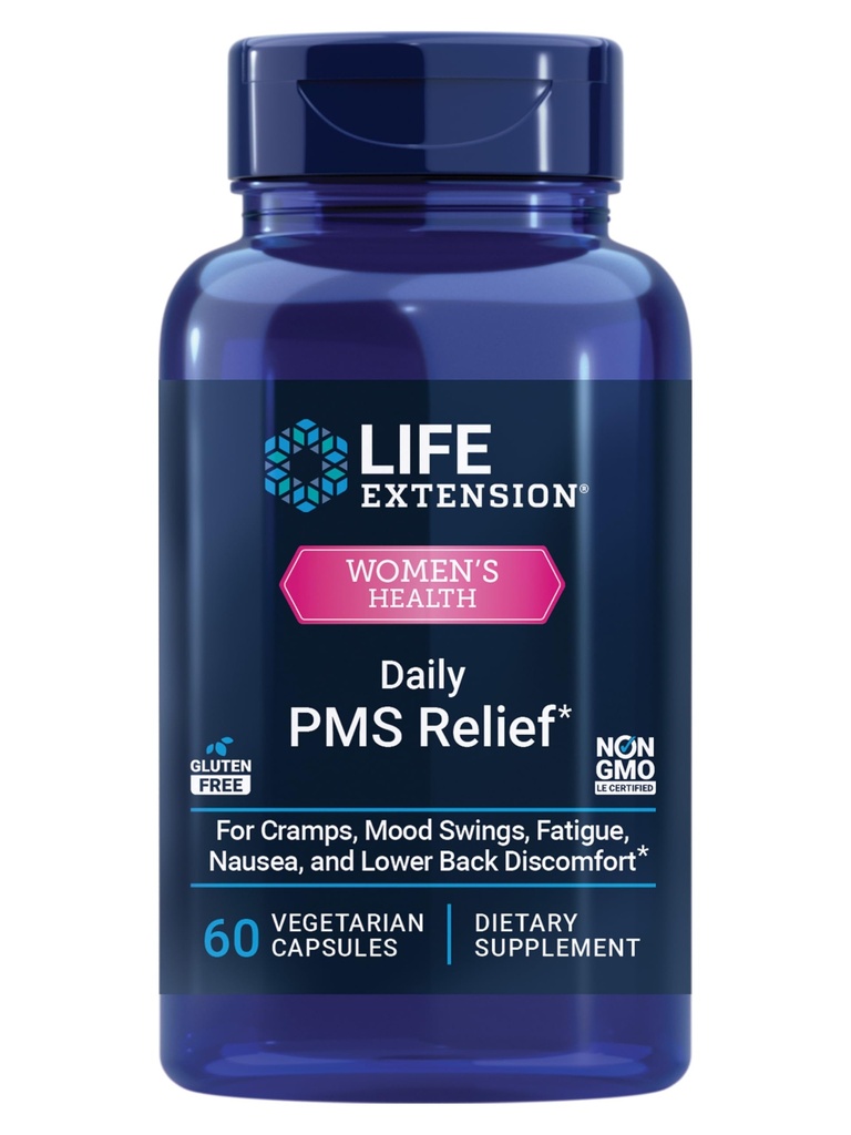 Life Extension Daily PMS הקלה, Menstrual Comfort תוסף, PMS-Related Cramps, Lower Back אי נוחות, Mood, ג'ינג'ר, מגנזיום, B6, Gluten-Free, non-GMO, 60 קפסולות