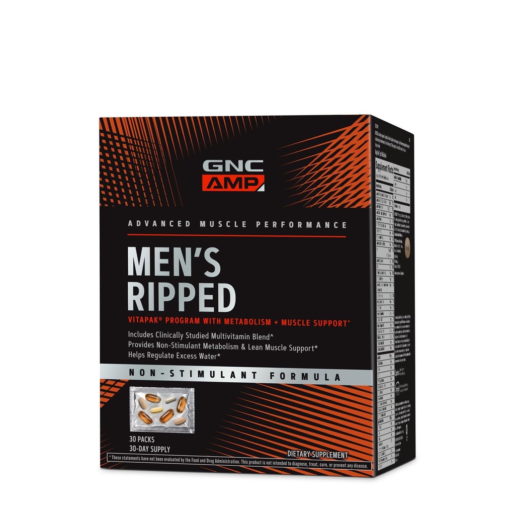 GNC Men's Ripped קלינית למד רב-וויטמינים בלנדרה, תמיכה שרירית Lean, פורמולה לא רגישה, 30 משרתות