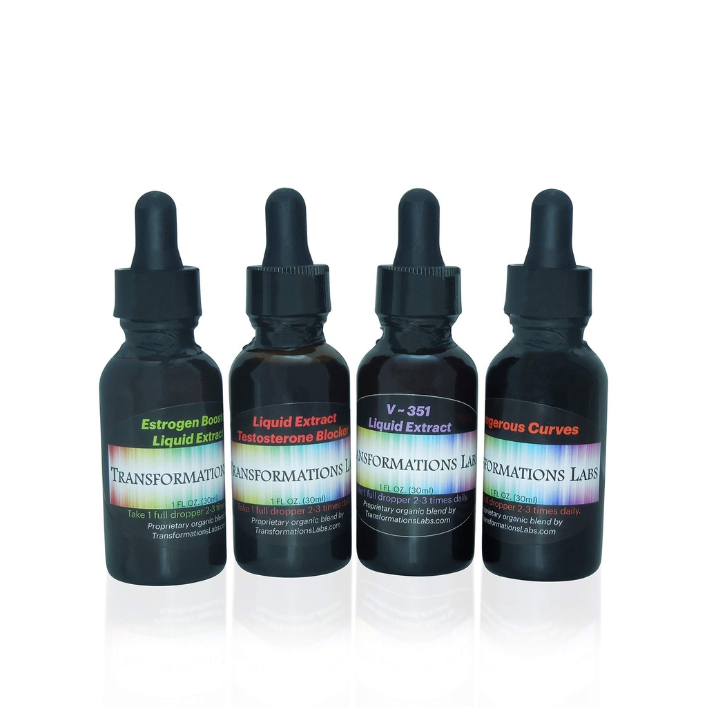 MTF E-Booster, T-Blocker, V -351 Advanced Feminizer & Dangerous Curves Synergist, MTF נוזל לחלץ 4 Pack Transitioning Transgender!
