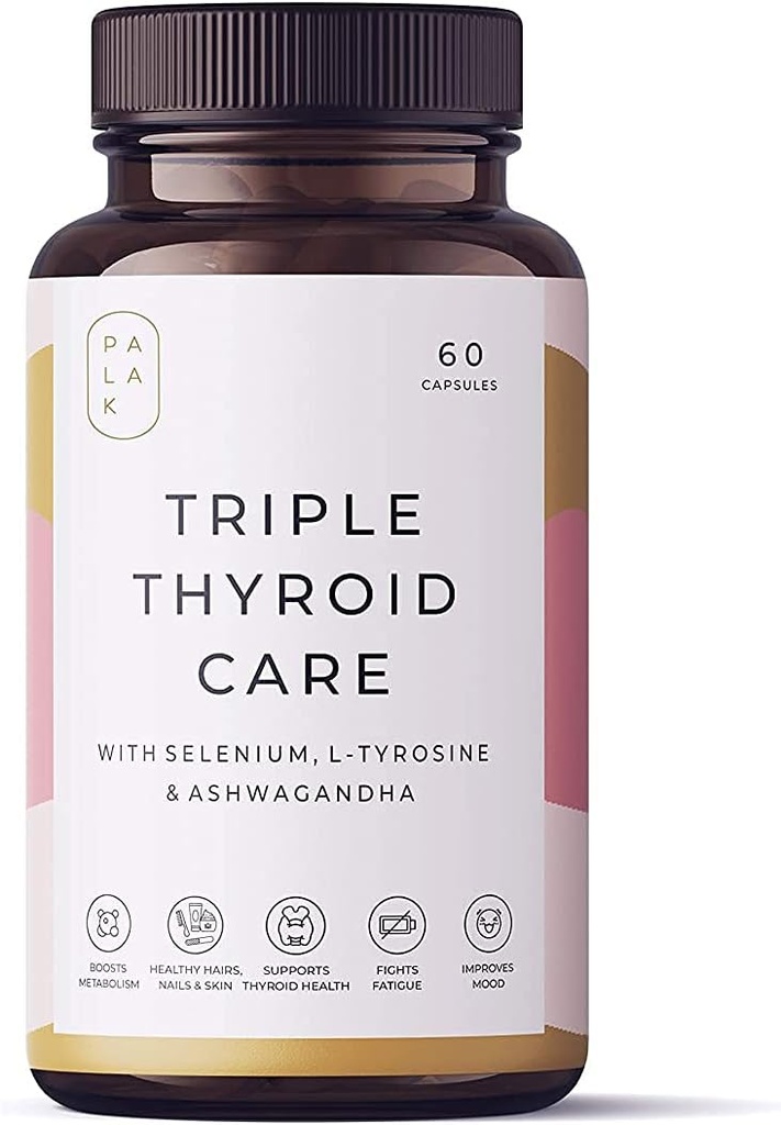Palak Note Miduty Triple Thyro Care - Selenium, Sea Kelp, L-Tyrosine, Zinc, Ashwagandha, B1 (Pack of 60 קפסולות)