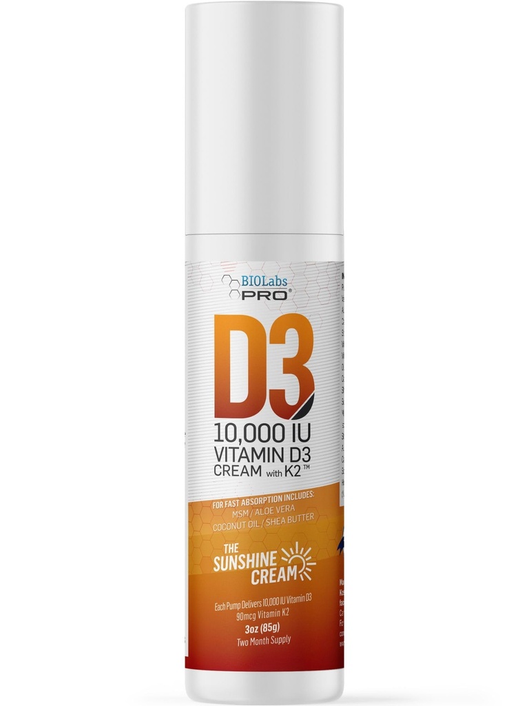 BIOLABS PRO כל ויטמין D3 10000IU ויטמין D Cream - כוח מקסימלי - להילחם ויטמין D Deficiency באופן טבעי - עם ויטמין K2 & אוליבץ Leaf - בטוח ויעיל (10,000 IU - 3.0oz)