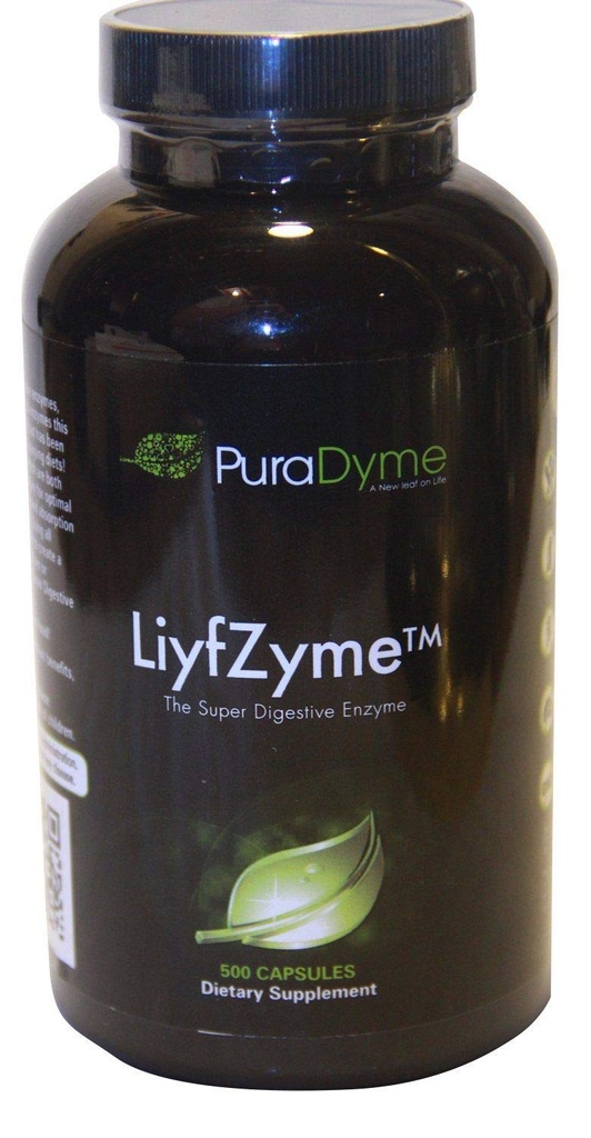 PuraDyme LiyfZyme Plant Based Digestion and Dietary Supplement - 500 קפסולות Veggie.