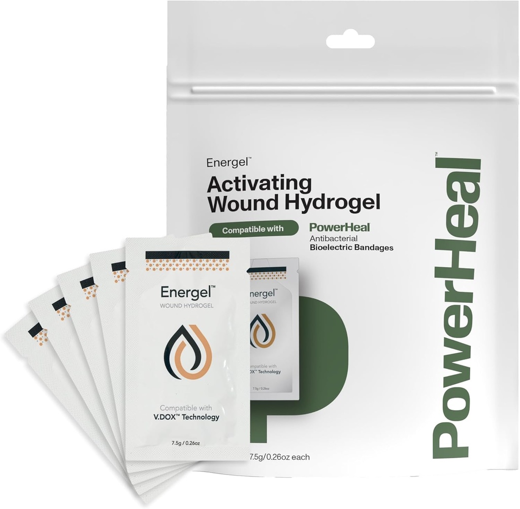 PowerHeal Energel hydrogel - Wound Gel to Cover Your Wound and Help Keep & Give Moisture for Cuts, Abrasions, Blisters, Burns, Scrapes, Surgical Incisions, Ulcers & More - 5Pack, 0.26 Oz כל אחד אוזז