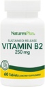 NaturesPlus ויטמין B2 (Riboflavin) - 250 מ"ג, 60 טבליות Vegetarian, Sustained לשחרר - אנרגיה טבעית & Metabolism Booster, מקדם בריאות כוללת - Gluten-Free - 60 משרתים