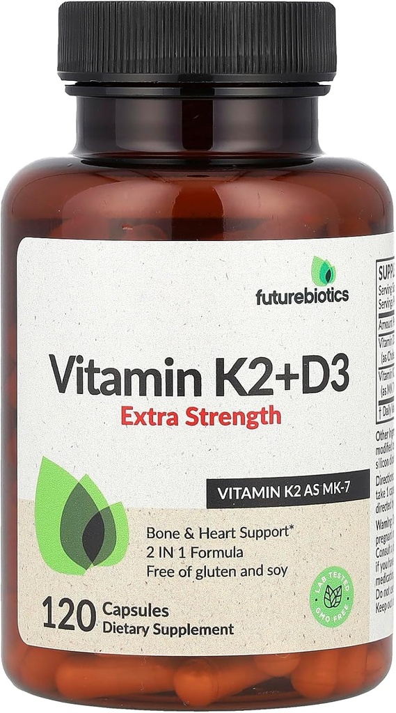ויטמין K2 + D3, תוספת כוח, 120 קפסולות