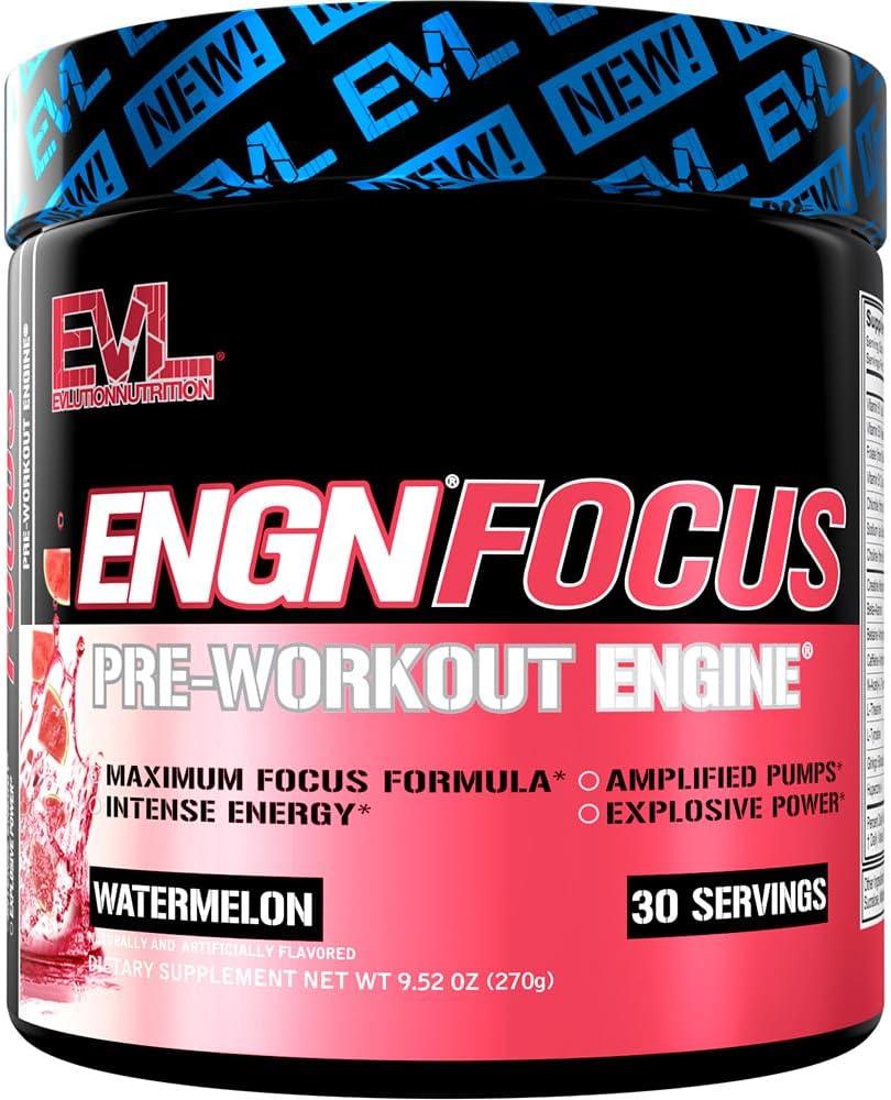 תזונה של Evlution ENGN Focus - Intense Pre-Workout with Creatine - מקסימום Focus פורמולה - אבקת טרום עבודה עבור אנרגיה מתמשכת - עם Beta-Alanine & Caffeine - 30 משרתים - Watermelon