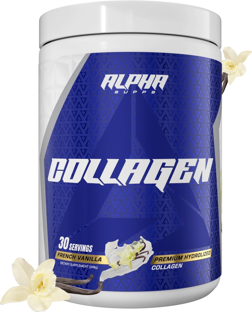 Alpha Supps Premium hydrolyzed Collagen חלבונים אבקת - coagen Peptides תוסף עבור גברים ונשים עם Enzymes העיכול - 30 משרתים (צרפתית וניל)