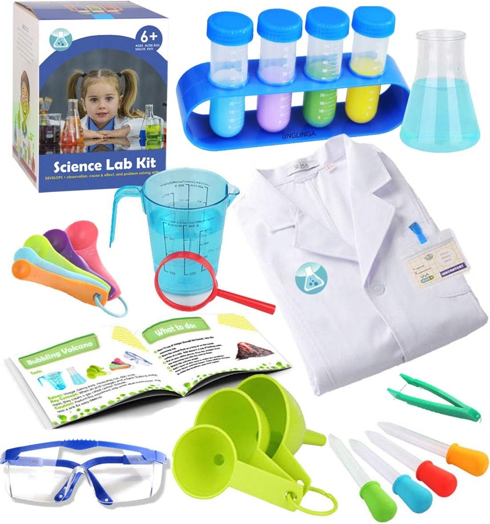 UNGLINGA Kids Science Kit with Lab Scientist Coat Dress Up and Role Play Toys for Boys