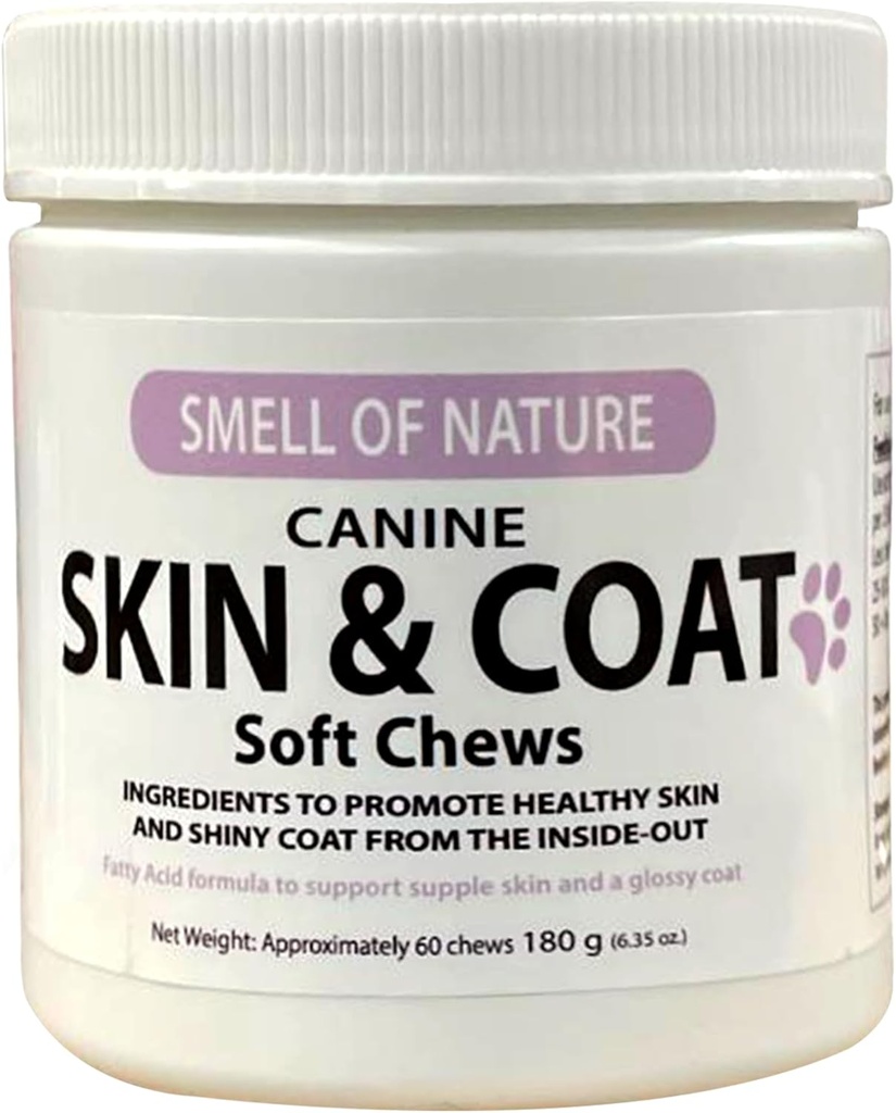 כלב Skin & Coat תוסף Chews - Skin Health Chewable Supplement for All Ages & Breeds - מקדם עור בריא ו Lustrous Coat - עשיר באומגום שומן Acids & ויטמינים - 60 Chews