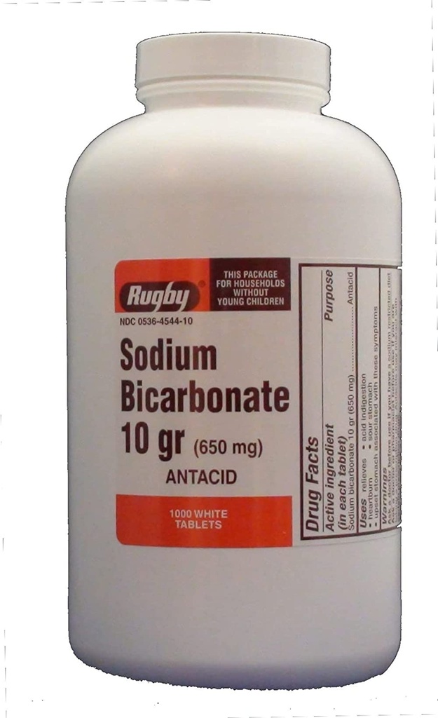 RUGBY SODIUM BICARB 10 TAGRB SODIUM BICARBONATE-650 MG White 1000 TABLETS UPC 305361047108