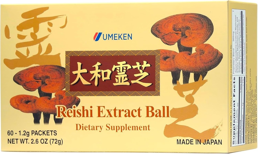 Umeken Reishi Mushroom לחלץ כדורים, ריכוז, יפני Reishi Mushroom תוספת עם Beta Glucan, ריכוז בפורמט כדור, 2 חודשים אספקה, 60 Packets, Pack של 1 1