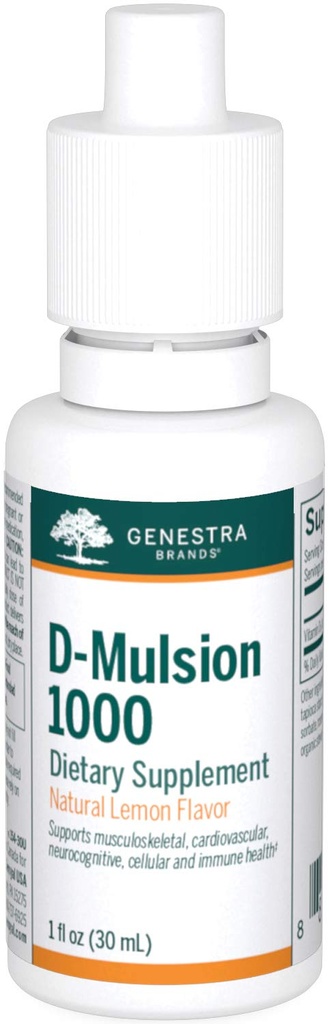 Genestra Brands D-Mulsion 1000 - נוזל ויטמין D - Natural Lemon Flavor - 1 Fl Oz