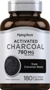 Piping Rock מופעל Charcoal Pills | 780 מ"ג | 180 קפסולות | מ- קוקוס Shells | Non-GMO, Gluten Free Supplement