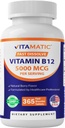 ויטמין Vitamatic B12 5000 mcg - 365 טבליות במהירות dissolve ברי פלאמור - תומך ייצור אנרגיה ו- Nervous System Health - Non-GMO, Gluten-Free
