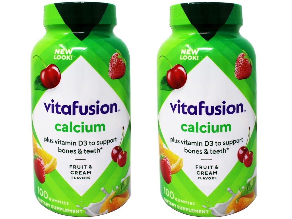 Vitafusion Calcium, Gummy JKHyWW ויטמינים למבוגרים, 500 מ"ג, 100 Count (Pack of 2)