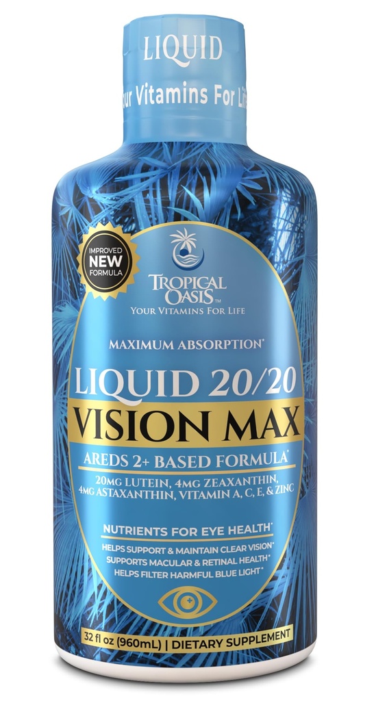 נוזל 20/20 חזון - TM עין ויטמין פורמולה W/20mg Lutein, 4 מ"ג Zeaxanthin, 4 מ"ג Astaxanthin for Vision Support -Max Absorption - Great Taste & No Pills to Swallow - 32 , 32oz 32oz