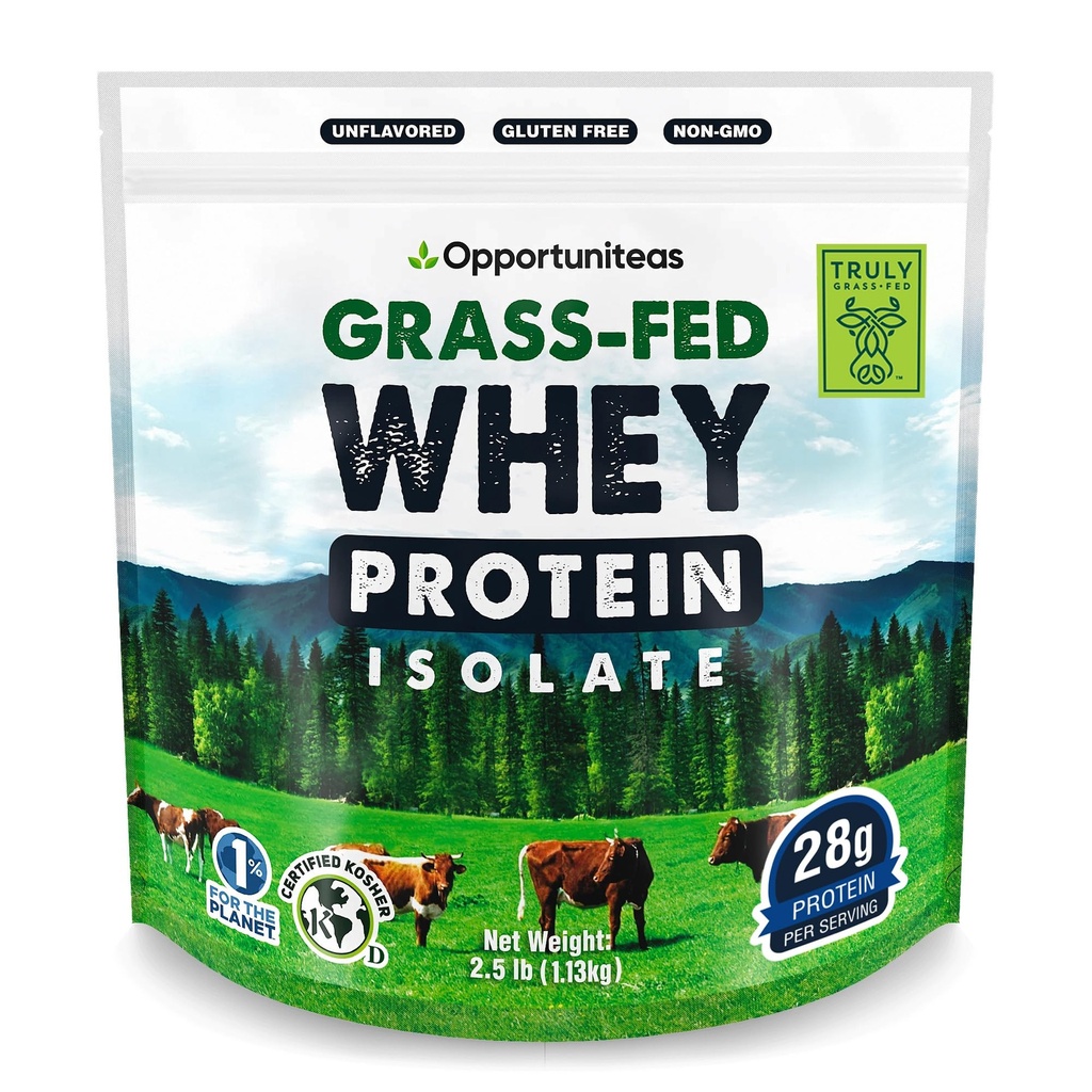 Opportuniteas Grass פד Whey Isolate אבקת חלבון - אבקת חלבון לא משועבד 28g ללא ממתקים מלאכותיים, פרות ללא הורמונים, non GMO - 2.5lb