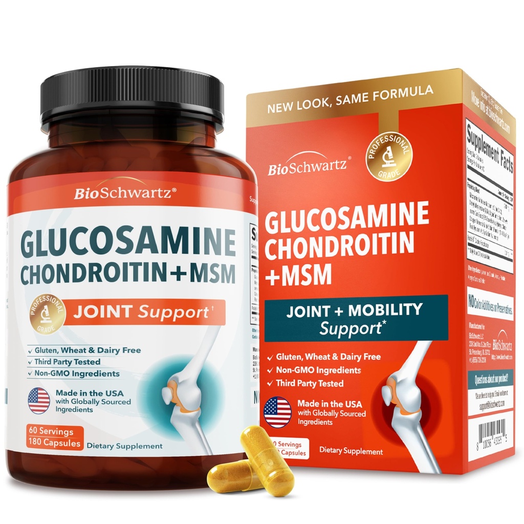 Glucosamine Chondroitin MSM תמיכה תוסף - Collagen Peptides, Turmeric וג'ינג'ר, Hyaluronic Acid, Glucosamine Chondroitin Sulfate עבור נוחות משותפת - גלוטן חינם, non GMO, 180 קפסולות