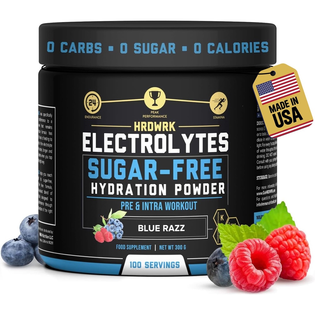 אבקת אלקטרוליטים HRDWRK עם Magnesium, Potassium - סוכר חינם אלקטרוליטים Boost Endurance ולהפחית שומן עם תוסף אלקטרוליטים זה - הידרציה מקסימלית - Keto Friendly