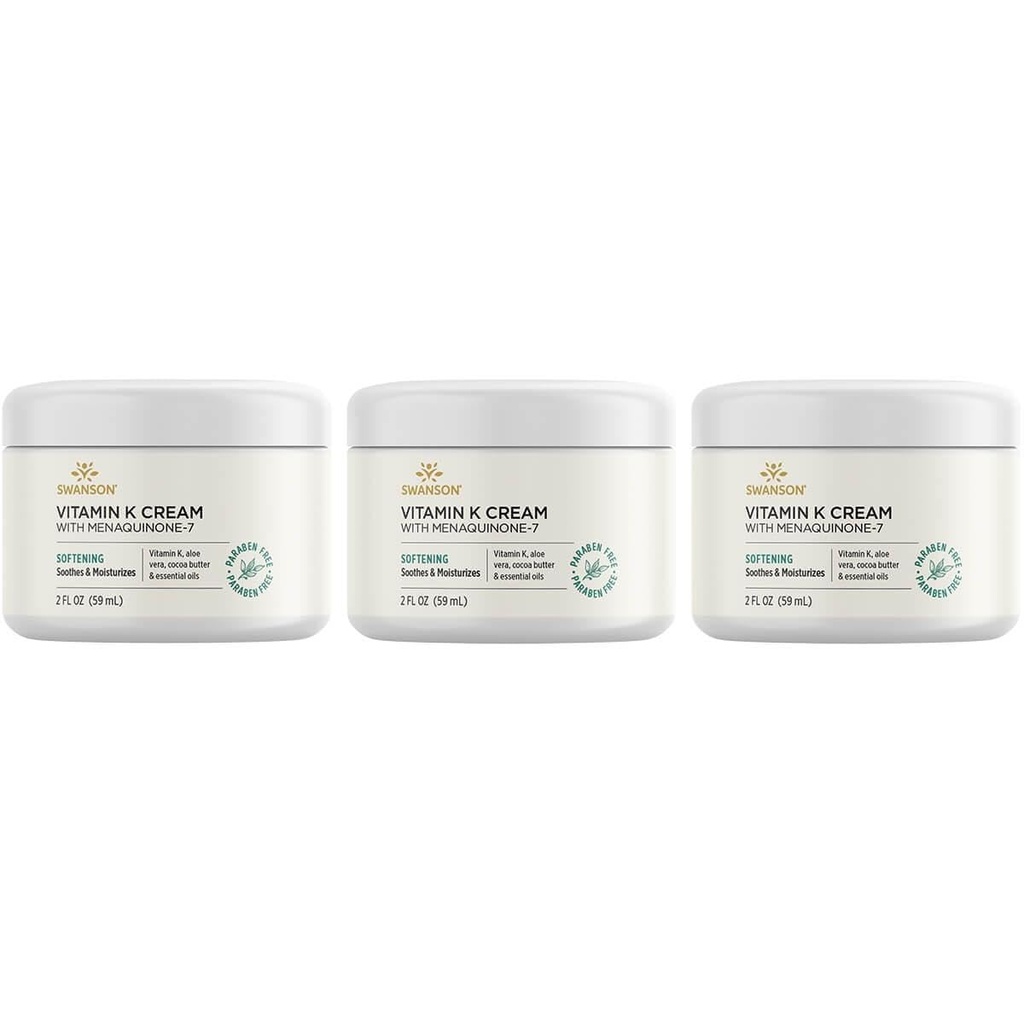 סוונסון ויטמין K Cream עם Menaquinone-7 - קרם עיניים כדי לעזור למזער את הופעתם של מעגלים אפלים מתחת לעיניים - קרם נושא כדי לעזור Nourish and Brighten the Skin - (2 Fl Oz) (3 Pack)