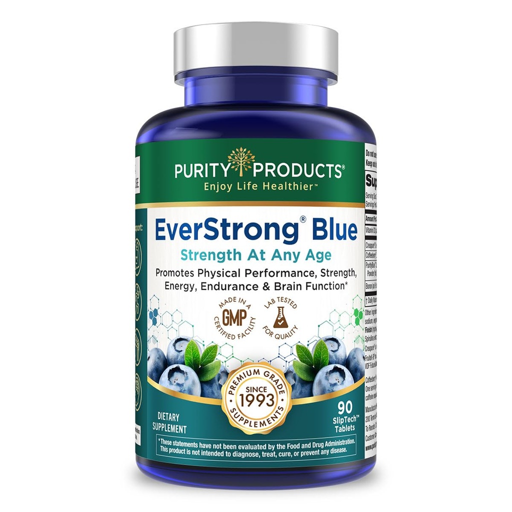 מוצרי Purity EverStrong Blue Power Building + Brain Boosting w/Muscle Matrix Band ft. Creatine Monohydrate + More, Purity Blue אורגני Blue Blueberry Complex, 1000 IU ויטמין D3-90 טבליות