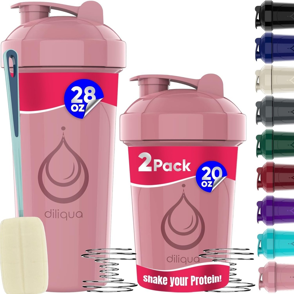 2 PACK, 28 oz & 20 oz Shaker בקבוקים עם Powerful Wire Whisks עבור חלבונים Mixes | Leakהוכחה בלנדר Shaker Bottle Pack