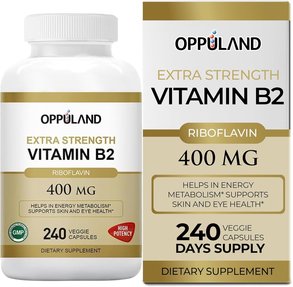 תוספת של ויטמין B2 - ויטמין B-2 - B-2 - Boosts Energy Metabolism & cell Function - תוספי תזונה יומית לגברים ונשים - 400 מ"ג - 240 מ"ג