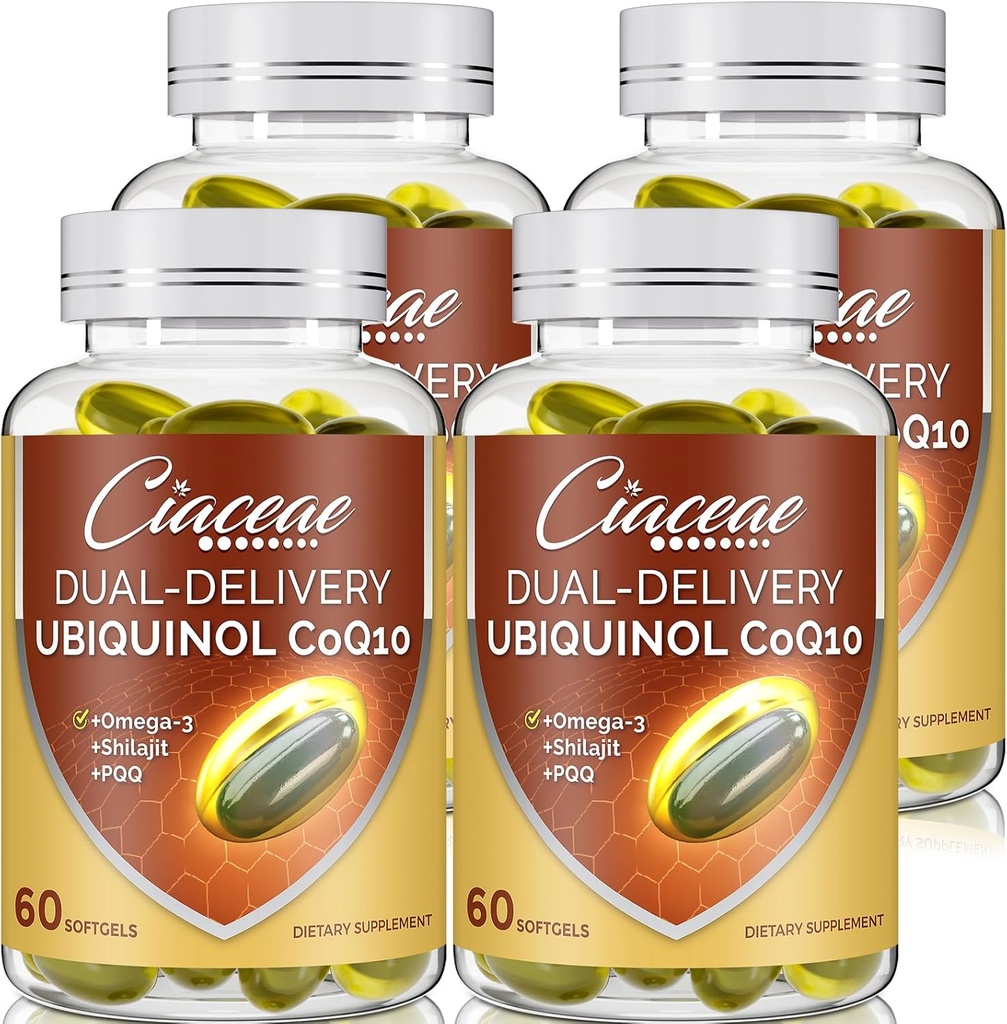 Ubiquinol CoQ10 600 MG Softgels עם אומגה 3 ו Shilajit & PQQQQ, מתקדם כפול-Delivery Coenzyme-Q10, Active CoQ10 Ubiquinol תוסף לפוריות, אנטי-חמצן, הלב, המוח, האנרגיה, 240 המשרתים