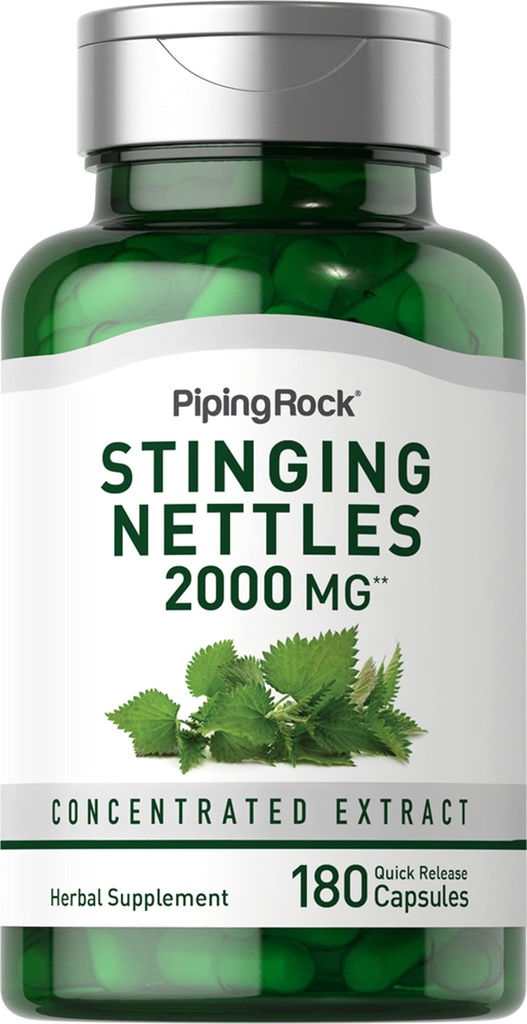Piping Rock Sting Nettle קפסולות 2000 מ"ג | 180 Pills | תמצית Leaf Extracted | Non-GMO & Gluten Free Herbal תוסף