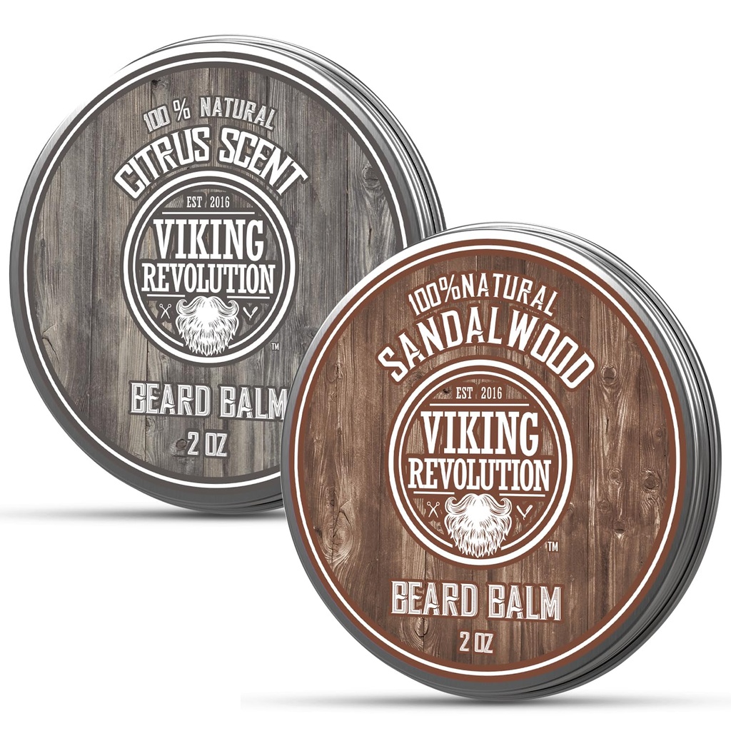 המהפכה הוויקינגית Citrus and Sandalwood Beard Balm - Butter with Argan Oil, Softener with Jo Joba Oil, Moisturizer with Beeswax - Wax for Men with מנגו Butter (2oz, 2 Pack)