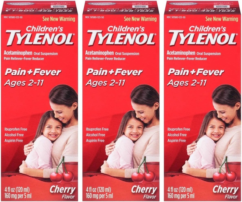 Tylenol Chld Cherry Liq Size 4 Fl oz Tylenol Children's Cherry Blast Oral Suspension Pack של 3