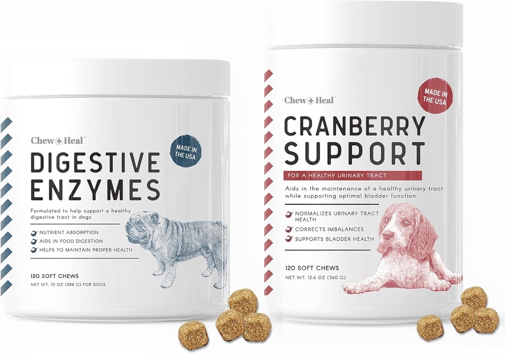 Enzymes ו Probiotics ו- Cranberry UTI תמיכה לכלבים - תמיכה טריקט בריא, עוזר Absorption תזונתית - טיפול בריא Urinary ותפקוד Bladder - 120 צ'יפס רך כל אחד