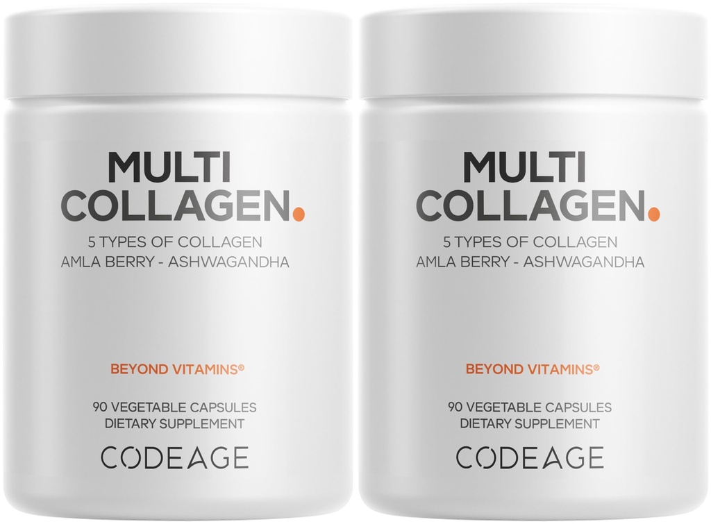 Codeage Multi Collagen כמוסות - 5 סוגי קולגן I, II, III, V & X - hydrolyzed Grass-Fed Bovine חלבונים עם אשוגנדהה, Amla, ווויטמינים - 2Packack