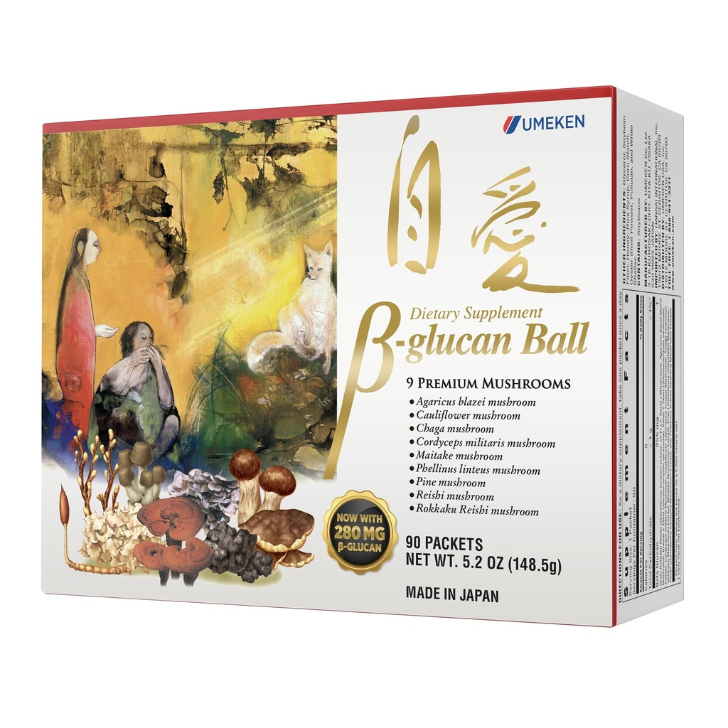 Umeken Beta Glucan, Immune Boost, Mushroom לחלץ, תוסף תזונה, תערובת של 9 Premium Mushroom לחלץ Packets, Easy to Take Beta Glucan תוספים, 3 חודשים אספקה, 90 Box, Pack של 1