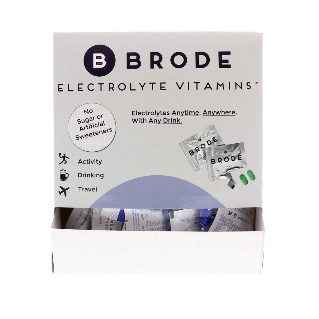 Brode Electrolyte ויטמין - Portable Zero-Sugar Electrolyte Tablets - for Sports, NightLife, Jet Lag, 5 Essential Electrolytes + 9 ויטמינים 100-Packets