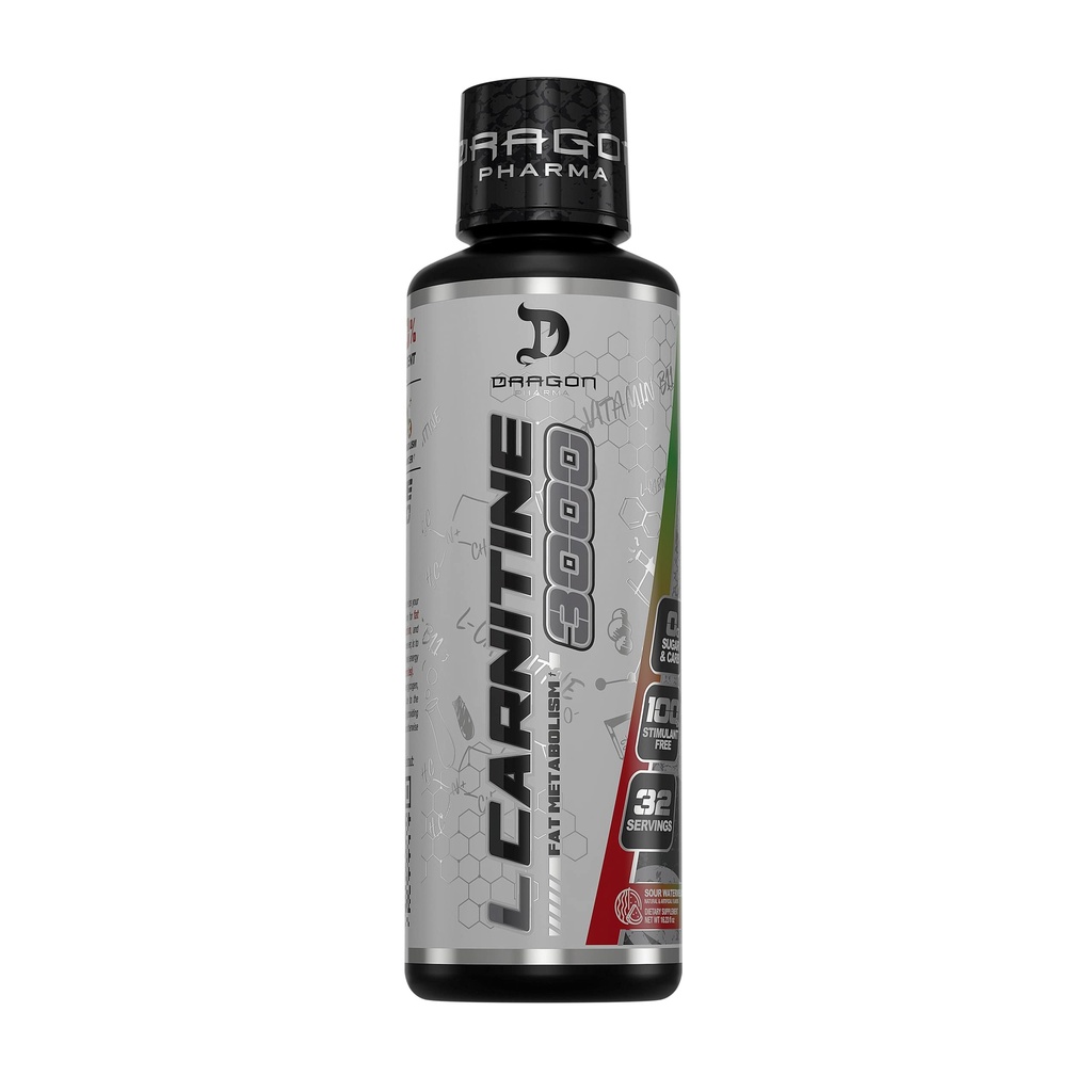 DRAGON PHARMA L-Carnitine 3000, Amino Acid תוספת, להגדיל את האנרגיה הזמינה ועבודה קשה יותר, תומך Appetite Control (32 משרתים, Sour Watermelon)