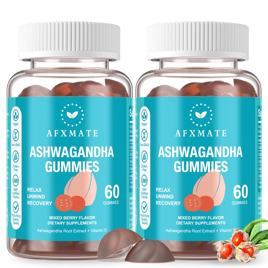 לאחר XMATE Ashwagandha Gummies & ויטמין D חניכיים לגברים ונשים 120 הרוזן Aswangdha תוסף (Non-GMO, Sugar Free & Gluten Free)