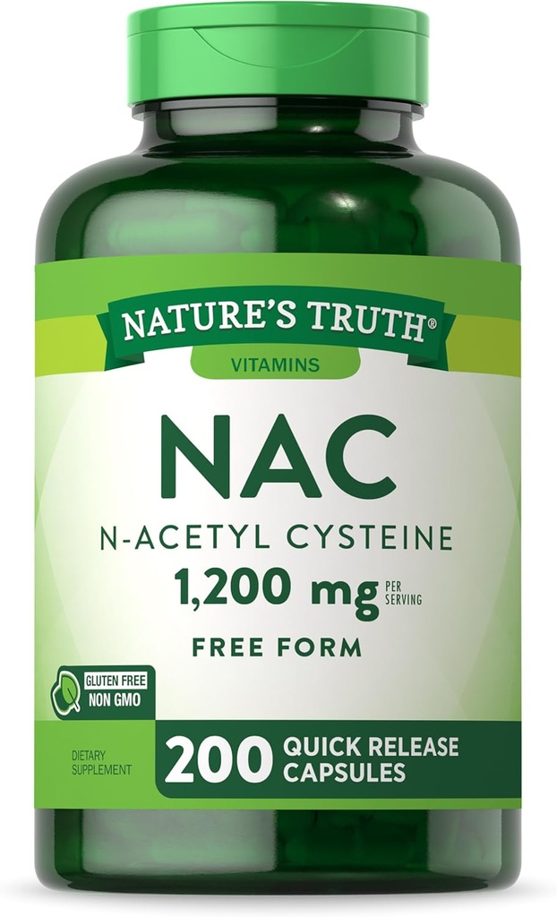 האמת של הטבע NAC N-Acetyl Cysteine | 1200 מ"ג | 200 קפסולות | Free Form Amino Acid | Non-GMO & Gluten Free Supplement