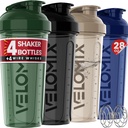 VELOMIX -4 PACK- 28 oz Shaker Cups forחלבון Shakes - 4x Wire Whisk | Leak Proof חלבון Shaker בקבוקי חלבון למיקסים