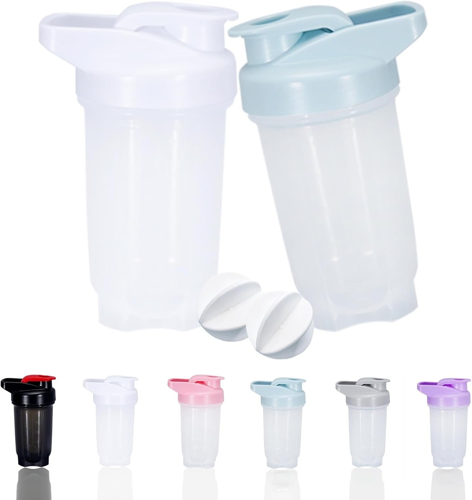 Shaker Bottle Protein Shakes Cup ו- 10Ounce /300ML Shaker-Bottle with Whisk Balls, Milkkers Bottles Set, Non-BPA פלסטיק (White+2PCS)