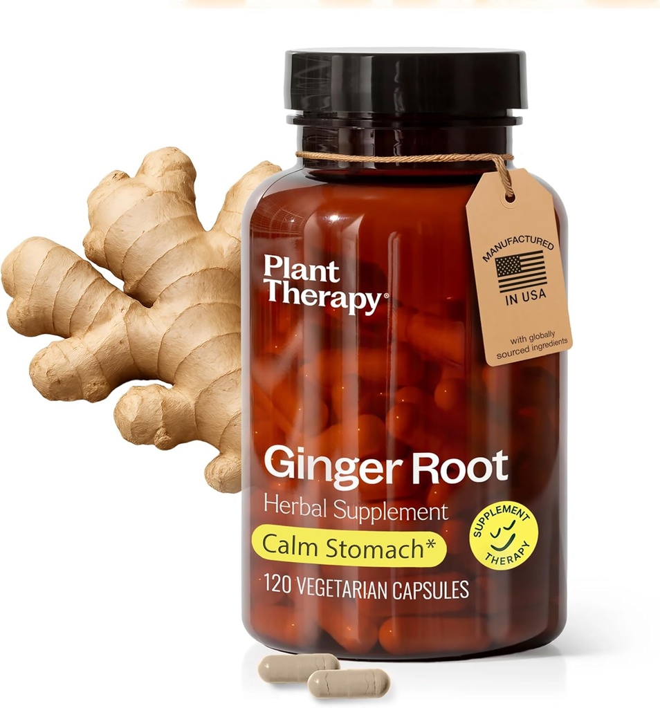 צמחי מרפא ג'ינג'ר Root כמוסות Manufactured בארה"ב 4 חודשים אספקת Calms Upset Stomachs, תומך בבריאות החיסון העיכול, מוצרי גלם עבור נשים וגברים 120 קפסולת צמחונית