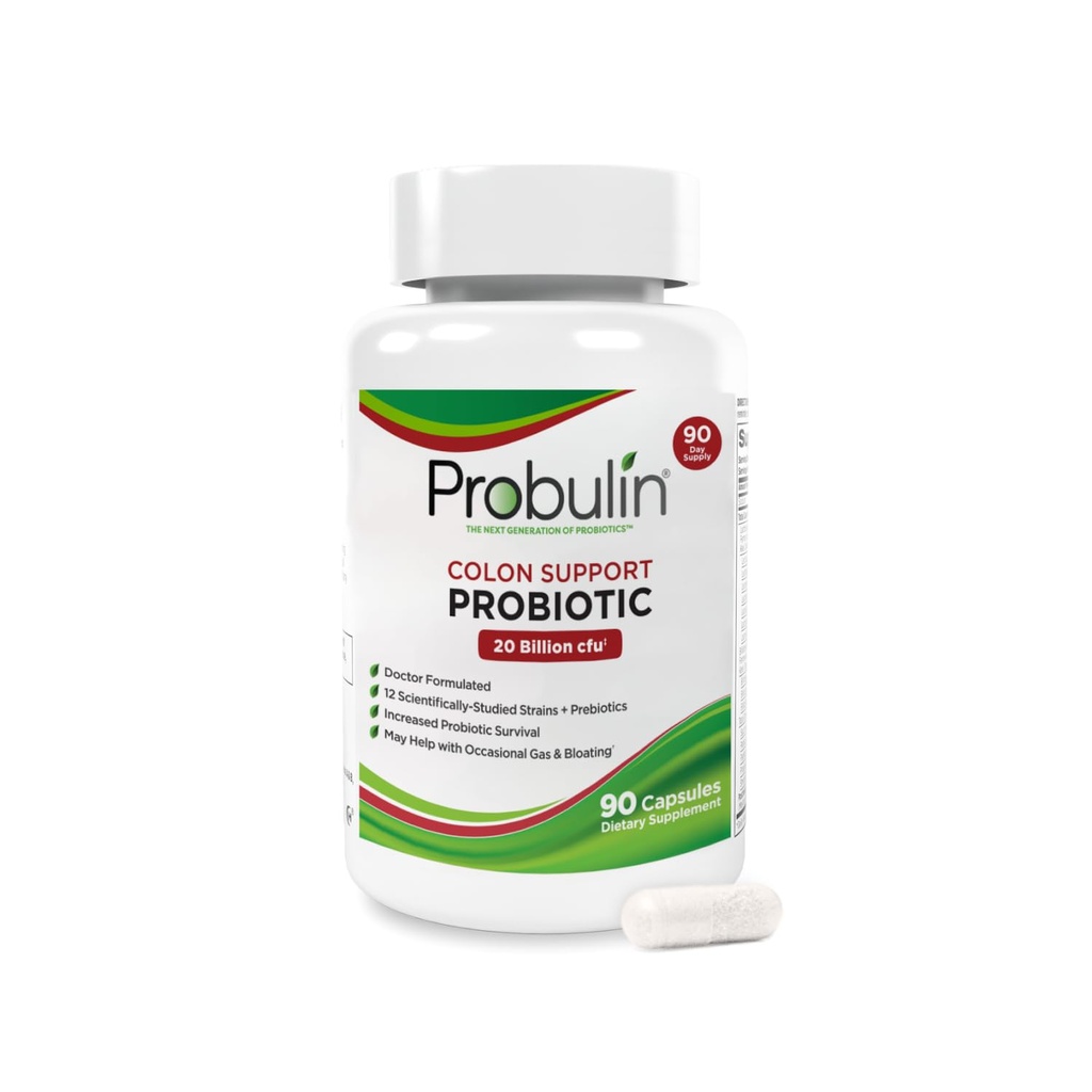 Probulin מושבת תמיכה Probiotic, Daily Gut, Digestive ו- Immune Health Probiotics for Men and Women, 20 מיליארד CFU, טבעוני, 90 Countבק