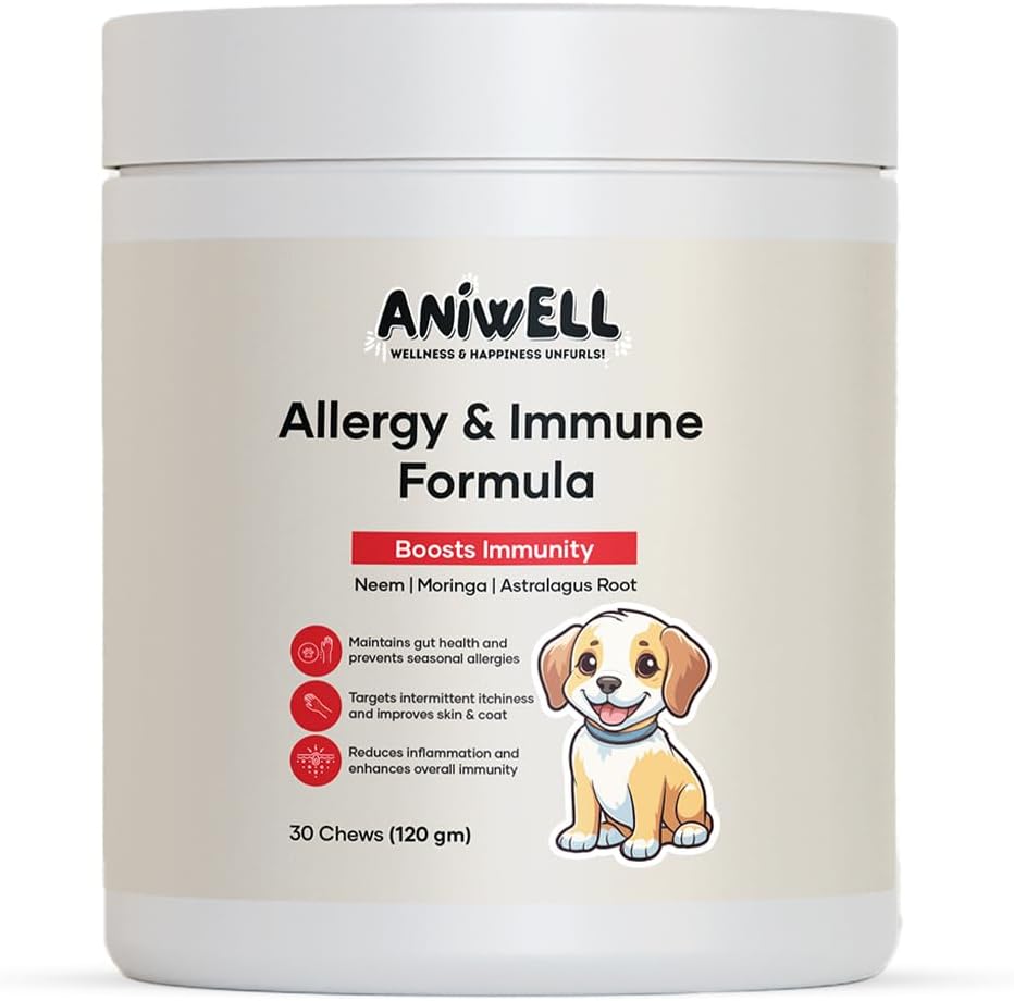 Allergy & Immune Support Chews for Dogs - מופעל על ידי Astragalus Root & Flaxseed C3 - מקדם הקלה אלרגיה עונתית, Gut & Digestive Health - Soft Chews