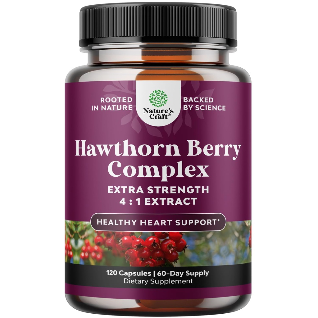 חוזק גבוה הות'ורן ברי קפסולות - Pure Antioxidant הותורן ברי תוספת עם Leaf & Flower Extractt 4:1 for Healthy Heart & Digestion - תמיכה באנרגיה עבור גברים ונשים - 120 Count Pack
