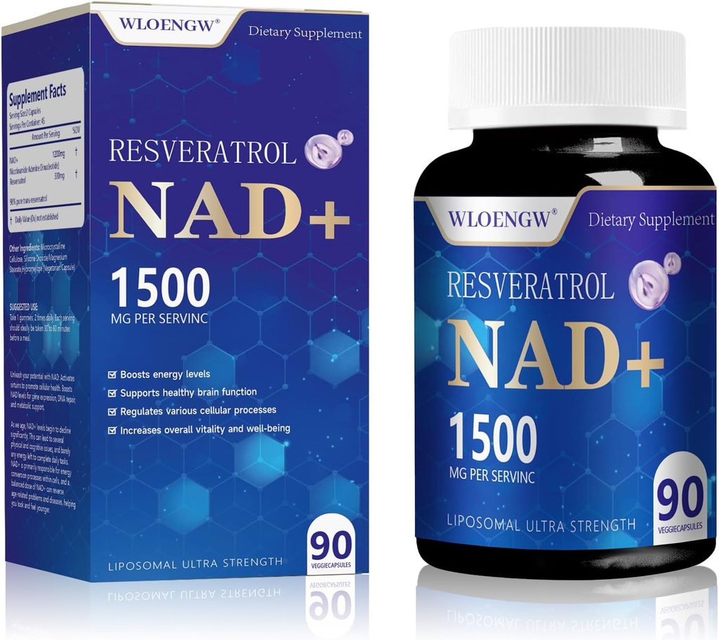 תוספת NAD - Liposomal NAD+ תוספת של Resveratrol 90 Count (1500MG)