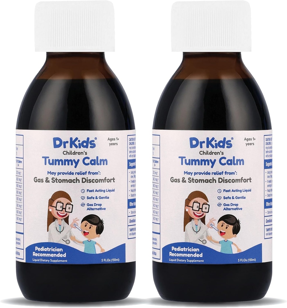 Tummy Calm Dr. Kids's Gas Relief & Upset Stomach Support, Alternative Gas טיפות עבור תינוקות וילדים, בטוח & Gentle אוראלי פתרון, סיוע טבעי, 5 Fl Oz (Pack של 2)