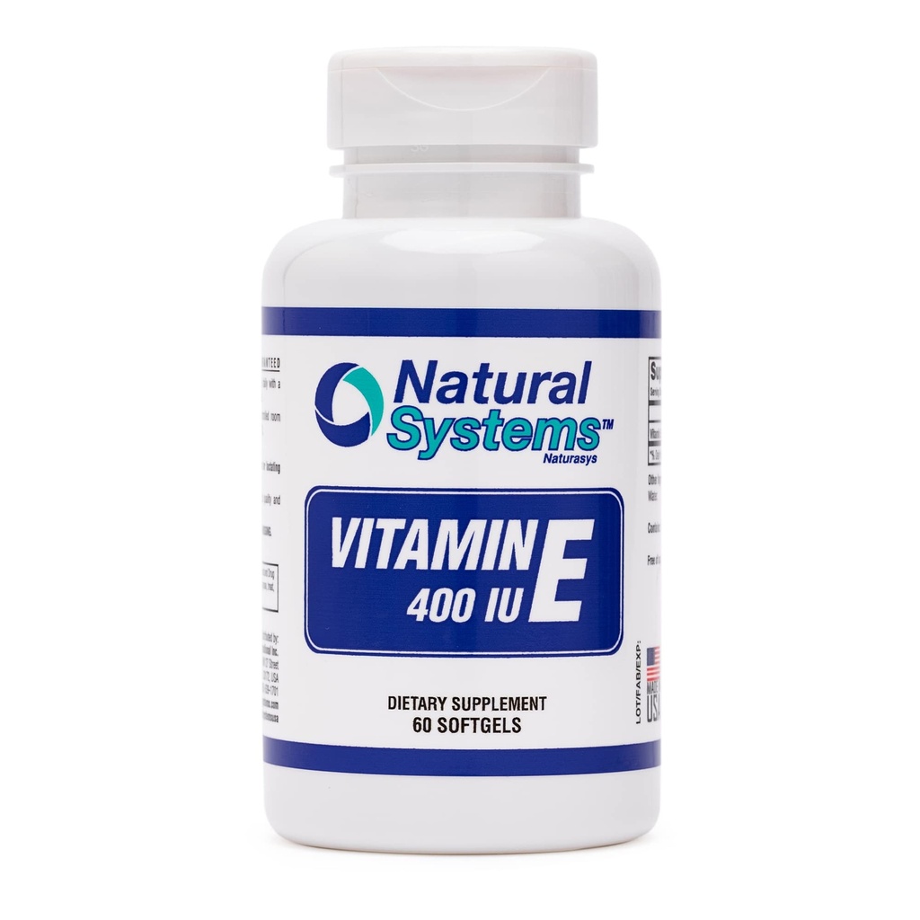 ויטמין E 60 Softgels 400 IU על ידי מערכות טבעיות - ויטמין E תוספי תמיכה במערכת החיסון - ויטמין E Softgels Skin Care - ויטמין טבעי E non-Sugar, non-Artificial Flavors או Preservatives