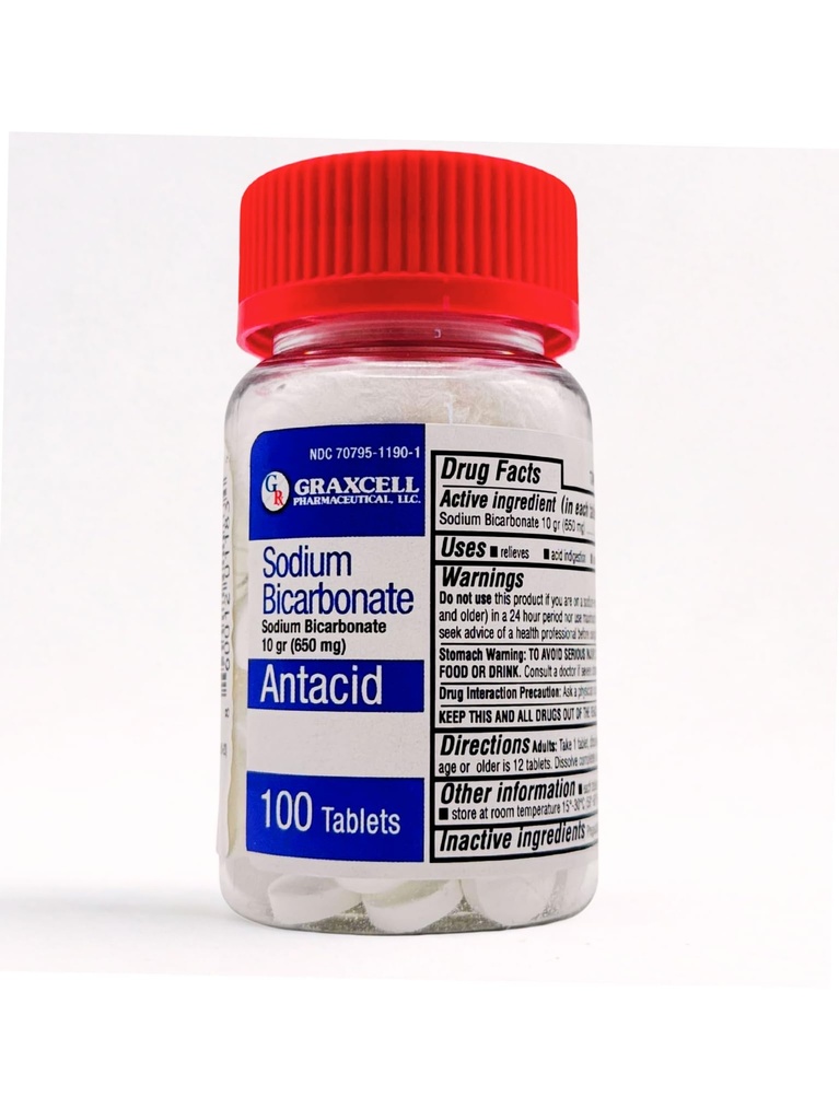 Sodium Bicarbonate Tablets | USP 650 מ"ג (10 גרינס) | Relief of Acid Indigestion, Heartburn, Sour Stomach & Upset Stomach