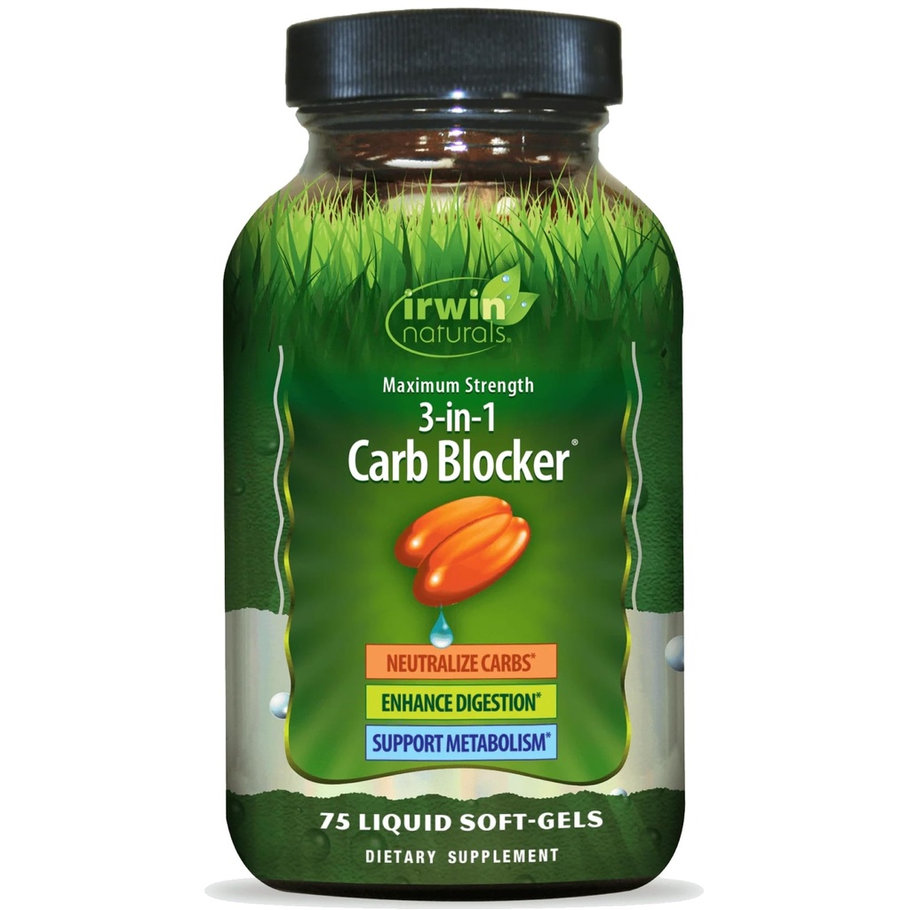 Irwin Naturals מקסימום כוח 3in-1 Carb Blocker, Neutralize Carbohydrates ותמיכה Metabolism, 75 נוזל Softgels, 2 Pack