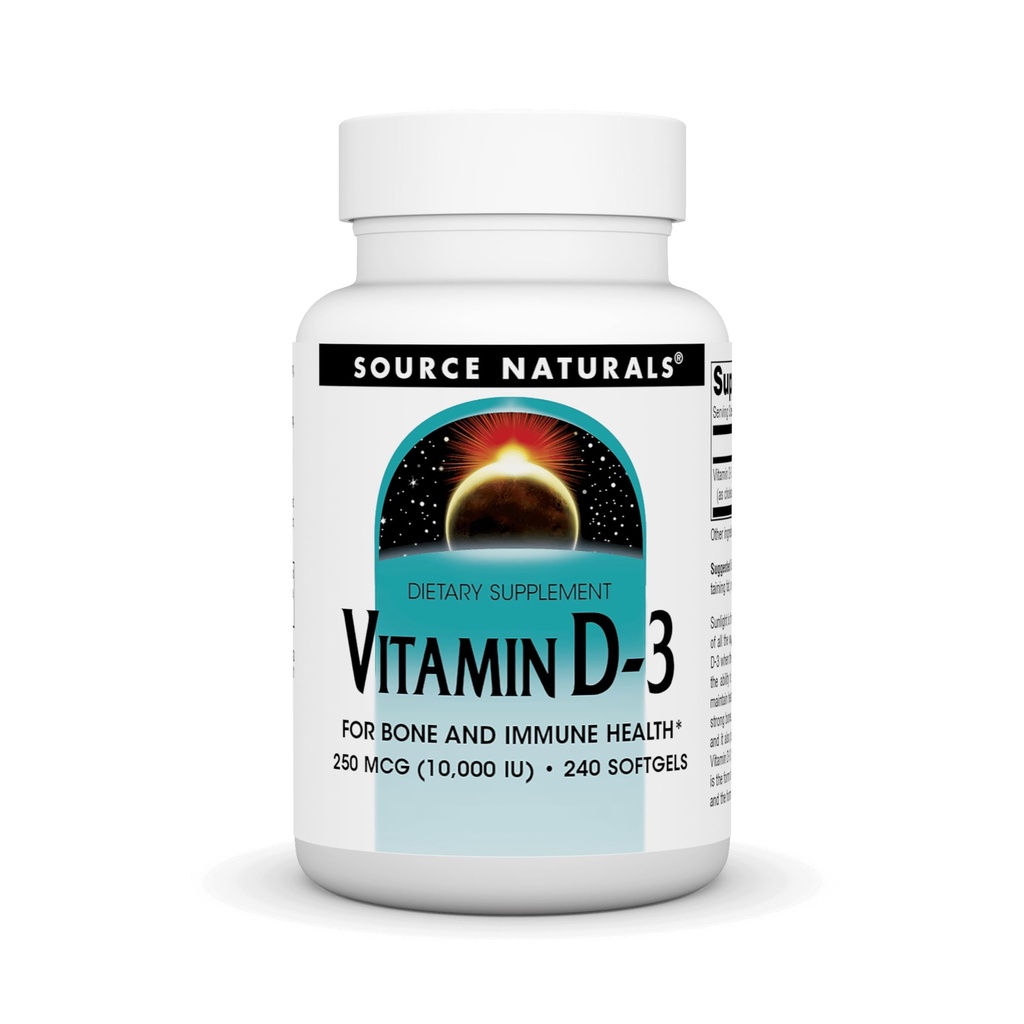 מקור: Naturals ויטמין D-3, תומך ב- Bone & Immune Health *, 250 mcg (10,000 IU) - 240 Softgels